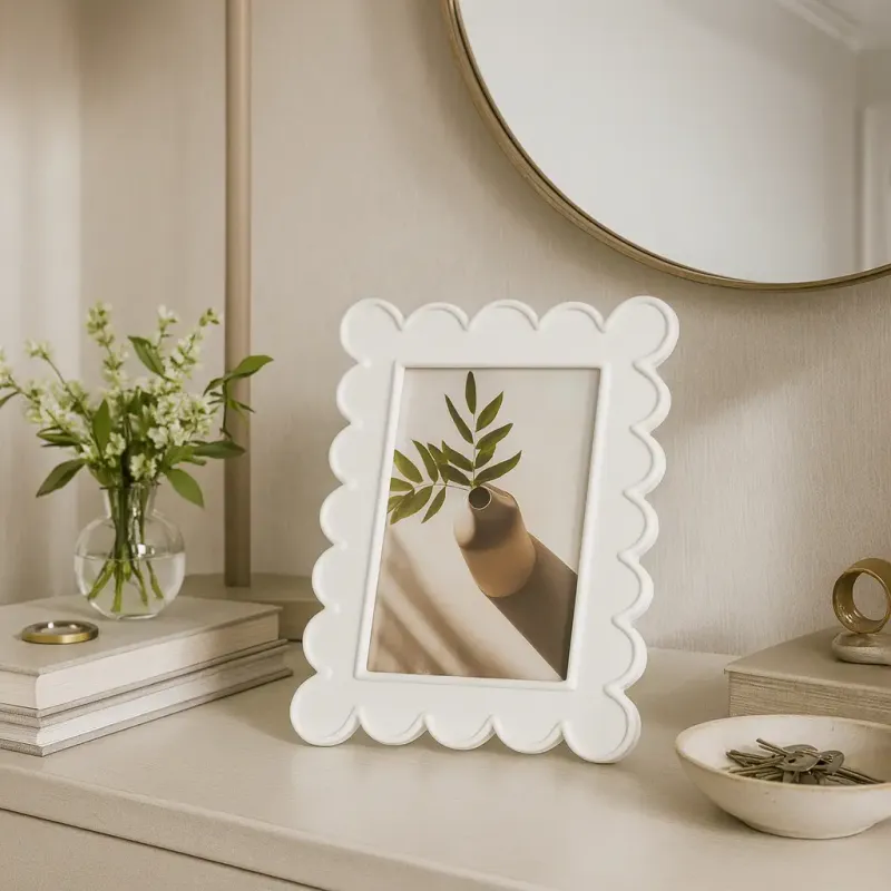 White Resin Picture Frame w/ Scalloped Edge -