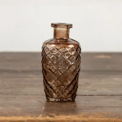 Amber Patterned Glass Bud Vase -