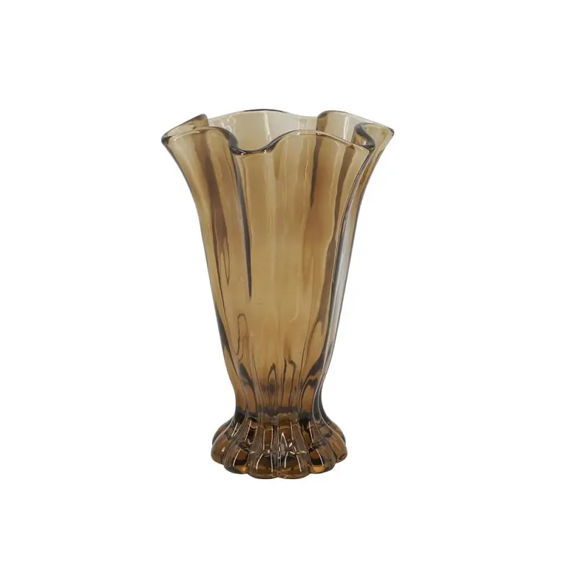 Brown Vintage Ruffle Glass Vase