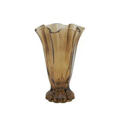 Brown Vintage Ruffle Glass Vase