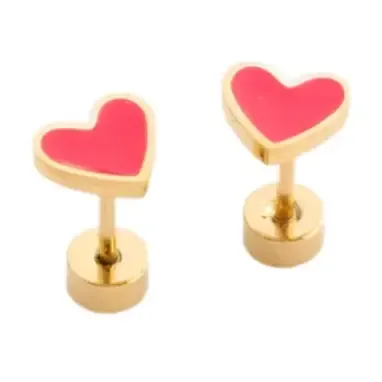 Neon Pink Enamel Heart Stud Earring