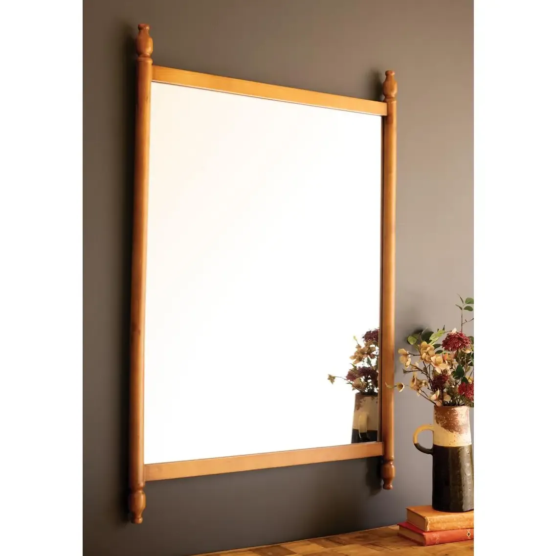Wood Framed Mirror w/ Finials