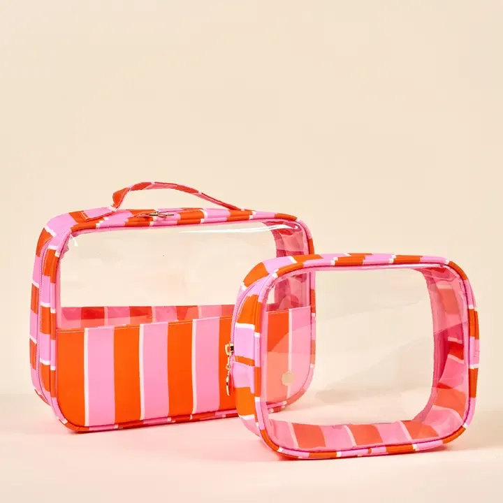 Clearly Chic Cosmetic Bag Set -, Color: Sicily Stripes Pink