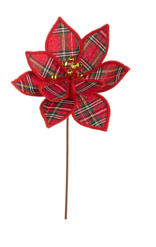 21" Plaid Poinsettia -, Color: Red