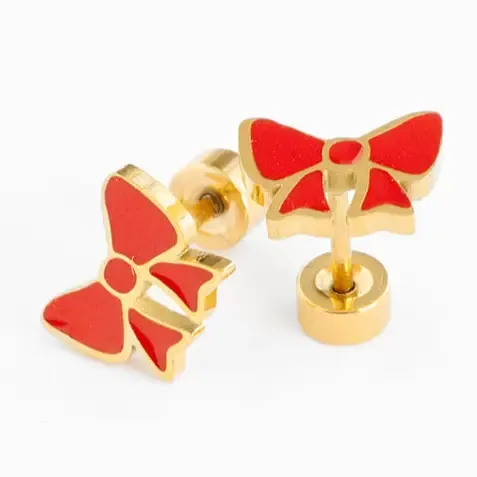 Red Bow Stud Earrings