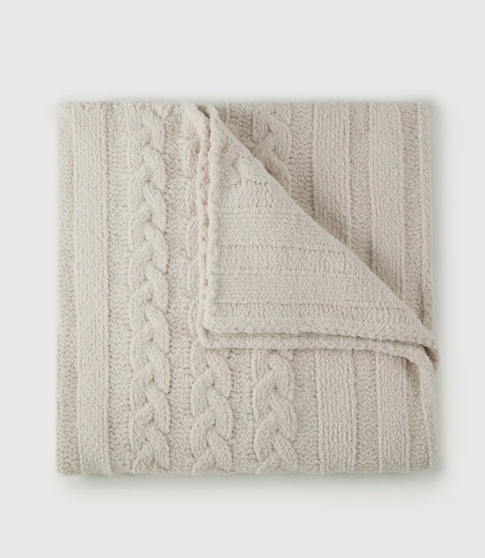 Cozy Knit Throw Blanket, Feel: Cable Knit, COLOR: Linen