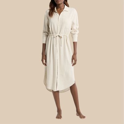 Barefoot Dreams Linen Blend Cinched Shirt Dress