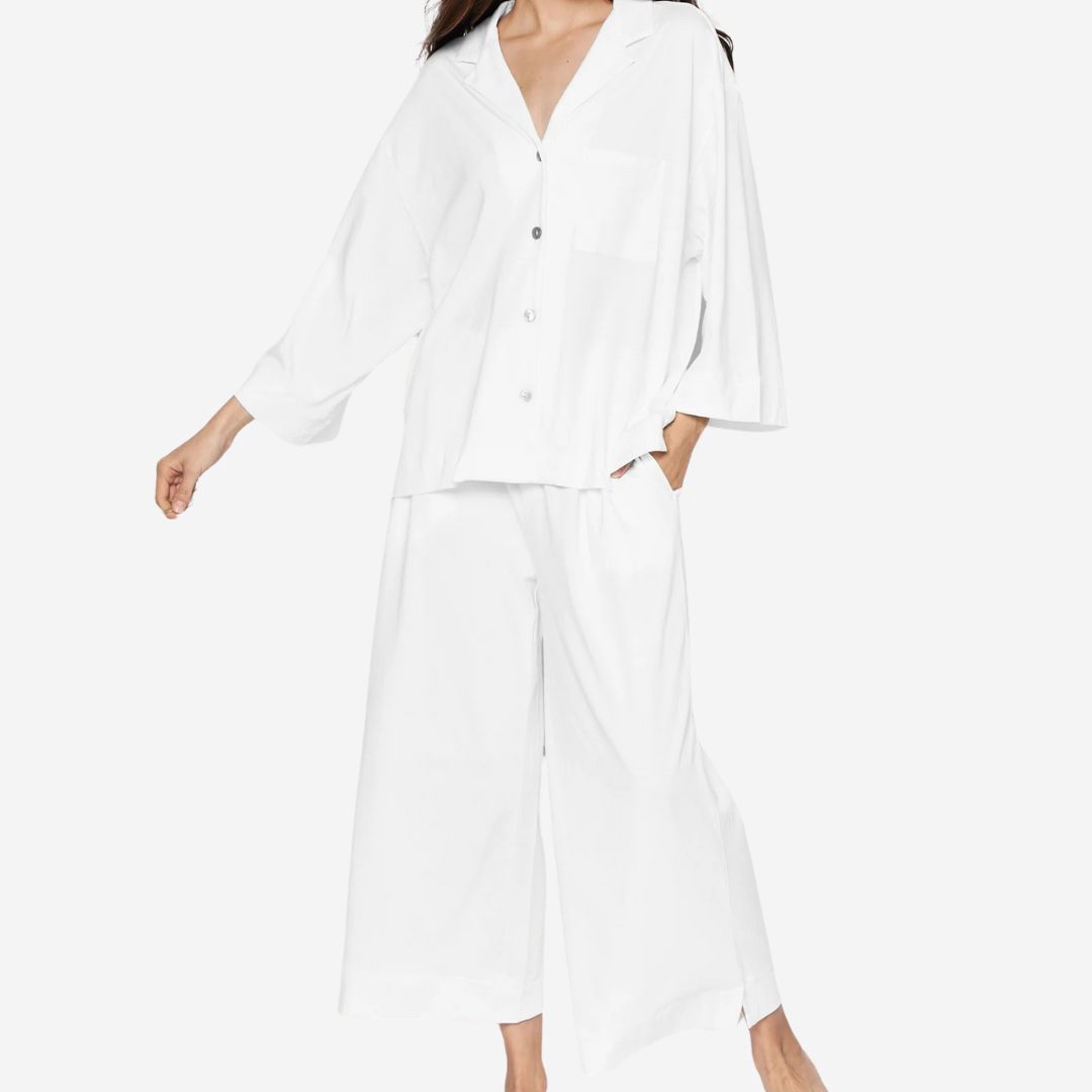 Petite Plume Olivia Wide Leg Pajama Set, COLOR: White, SIZE: Small