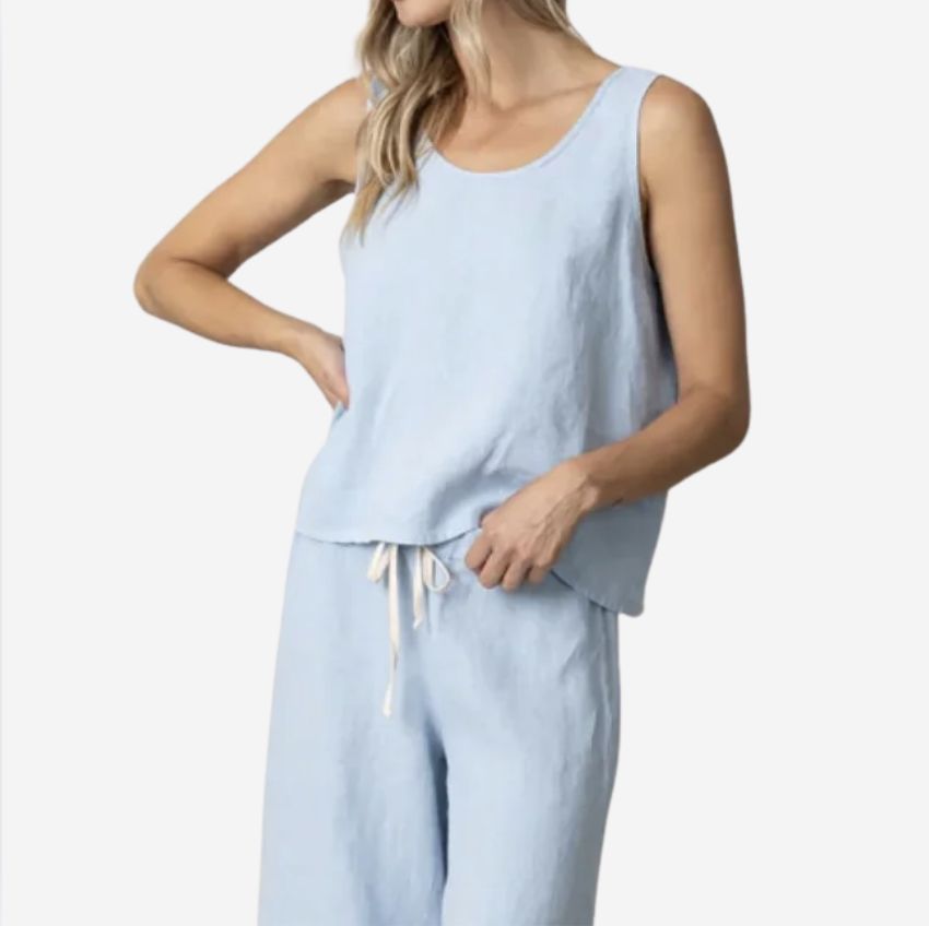PJ Harlow Bo Linen Tank &amp; Pant Set, COLOR: Baby Blue, SIZE: X-Small