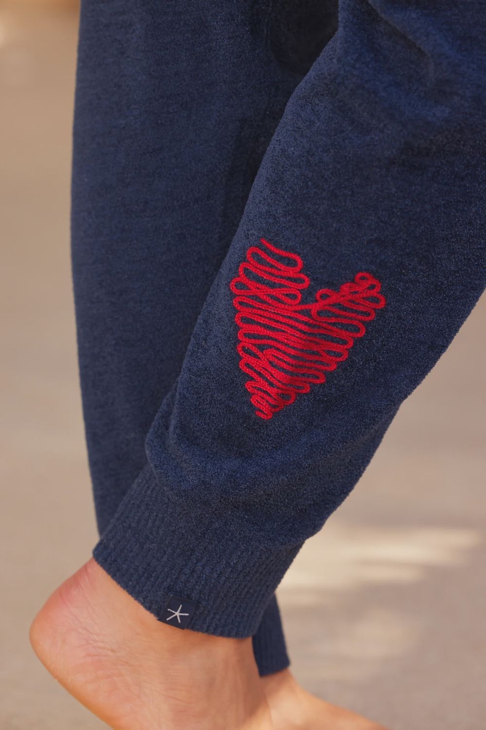 Barefoot Dreams Embroidered Heart Pant, COLOR: Marine / Scarlet, SIZE: Small