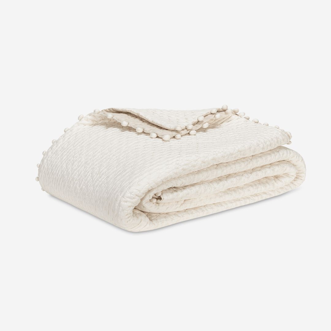 Matouk Margaret Quilt Bed Style, COLOR: Abalone, PRODUCT: QUILT, SIZE: Full / Queen 96 x 99, Silk Pom Pom Edge