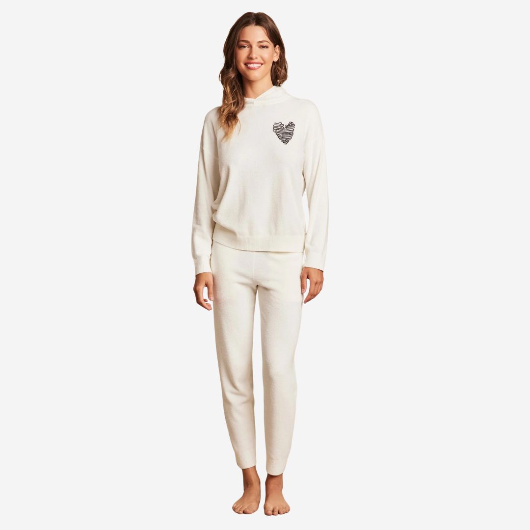 Barefoot Dreams Embroidered Heart Hoodie, COLOR: Pearl-Carbon, SIZE: Small