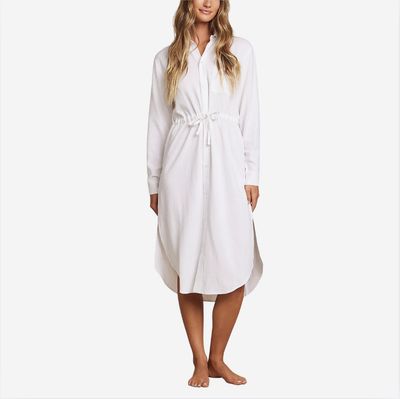 Barefoot Dreams Linen Blend Cinched Shirt Dress