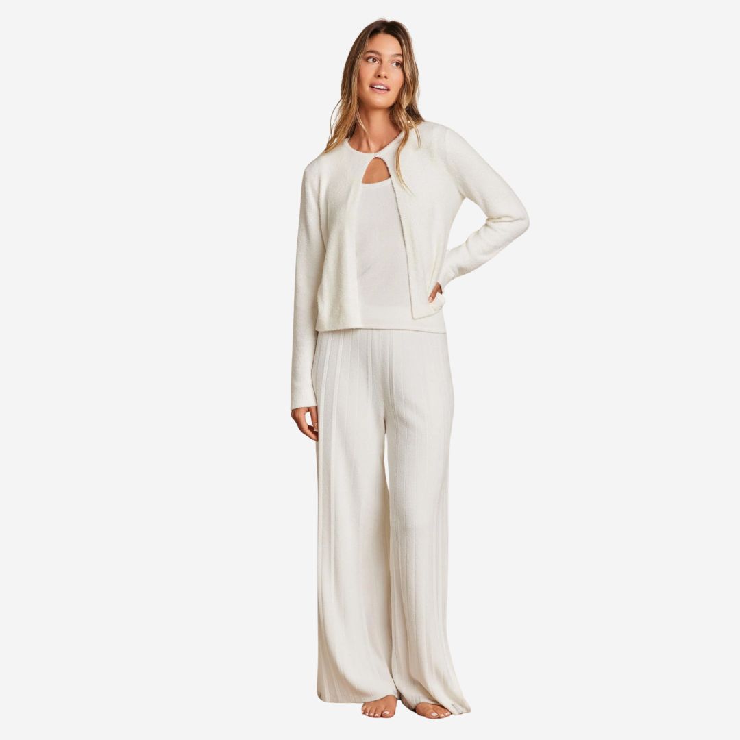 Barefoot Dreams Striped Cardigan with Button, COLOR: Pearl, SIZE: Large