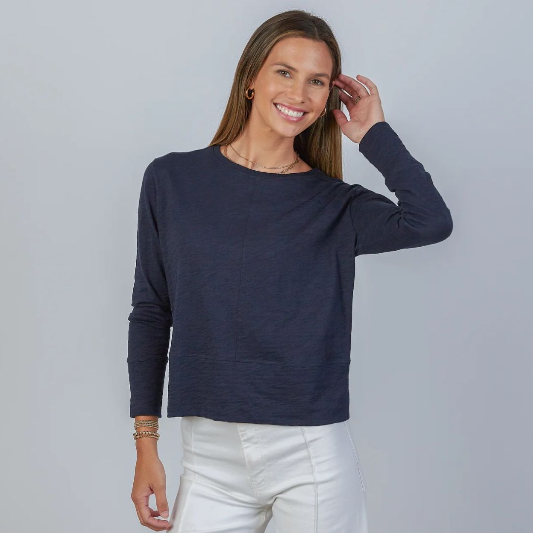 Erin Gray Celia Perfect Length Tee Long Sleeve, COLOR: Navy, SIZE: X Small