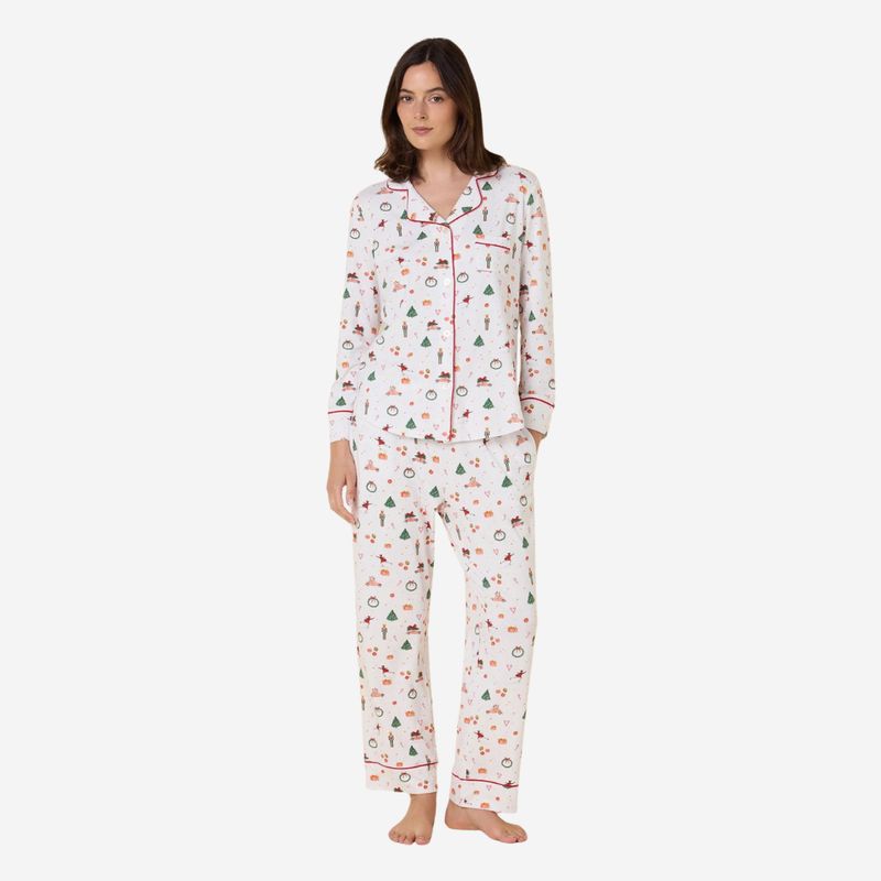 The Cat's Pajamas A Very Vintage Christmas Pima Knit Long-Sleeve Pajama Set