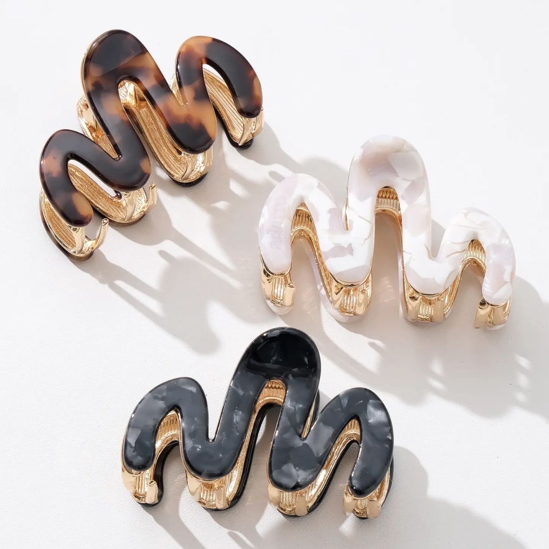 Adorro Squiggle Metal Claw Clips, PRODUCT: Willow Vintage Snow—Mini