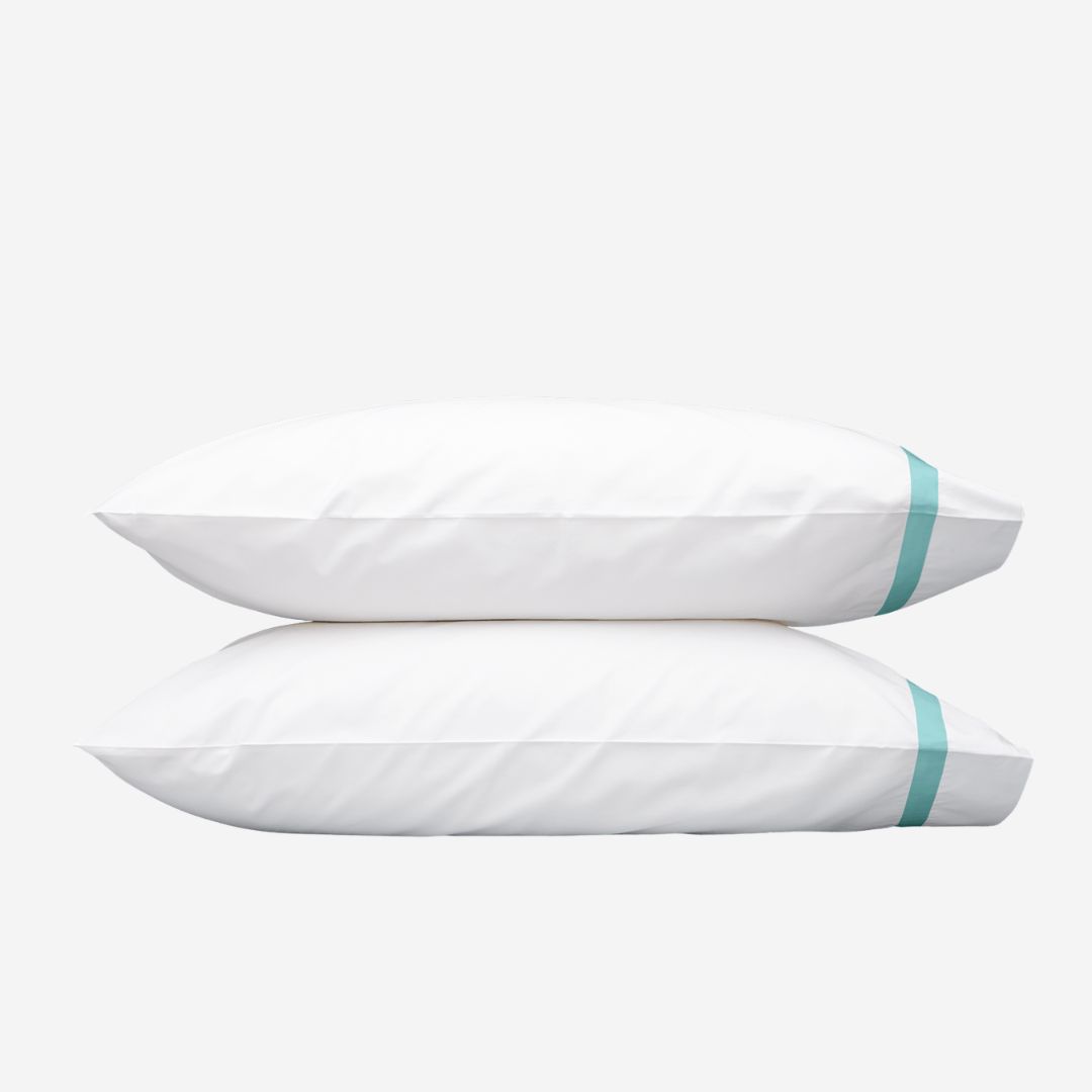 Matouk Lowell Bed Style — Bold Statements, COLOR: Aquamarine, PRODUCT: Pillowcase Pair—Standard