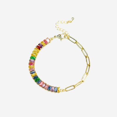Savvy Bling—Baguette &amp; Chain Link Multicolor Tennis Bracelet