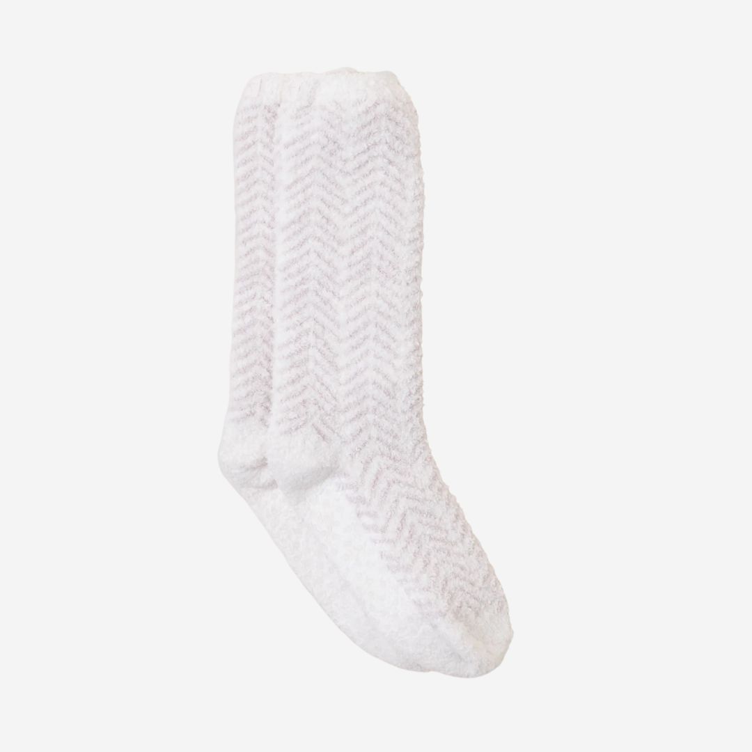Barefoot Dreams CozyChic Herringbone Socks, COLOR: Cream / Stone