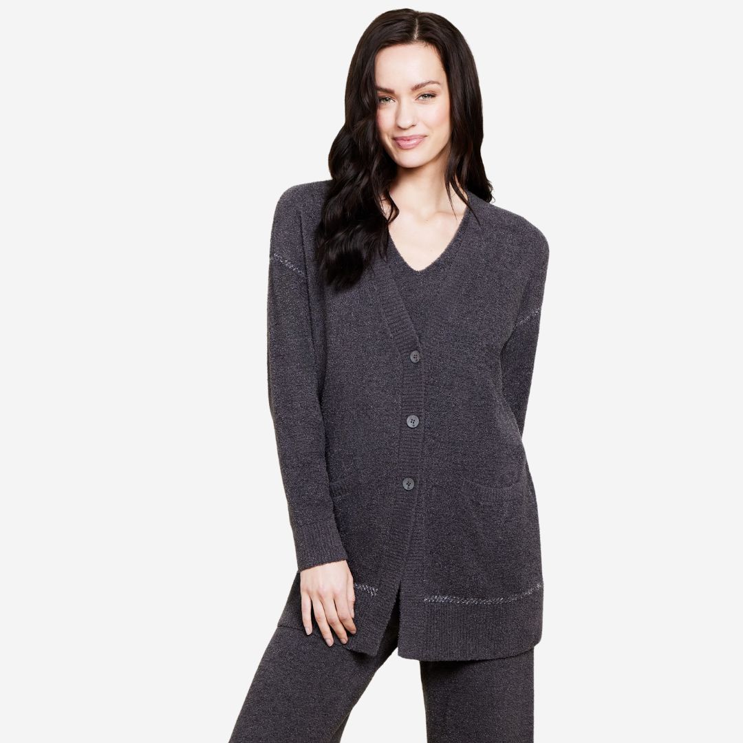Barefoot Dreams Contrast Stitch Cardigan, COLOR: Carbon / Pearl, SIZE: X-Small