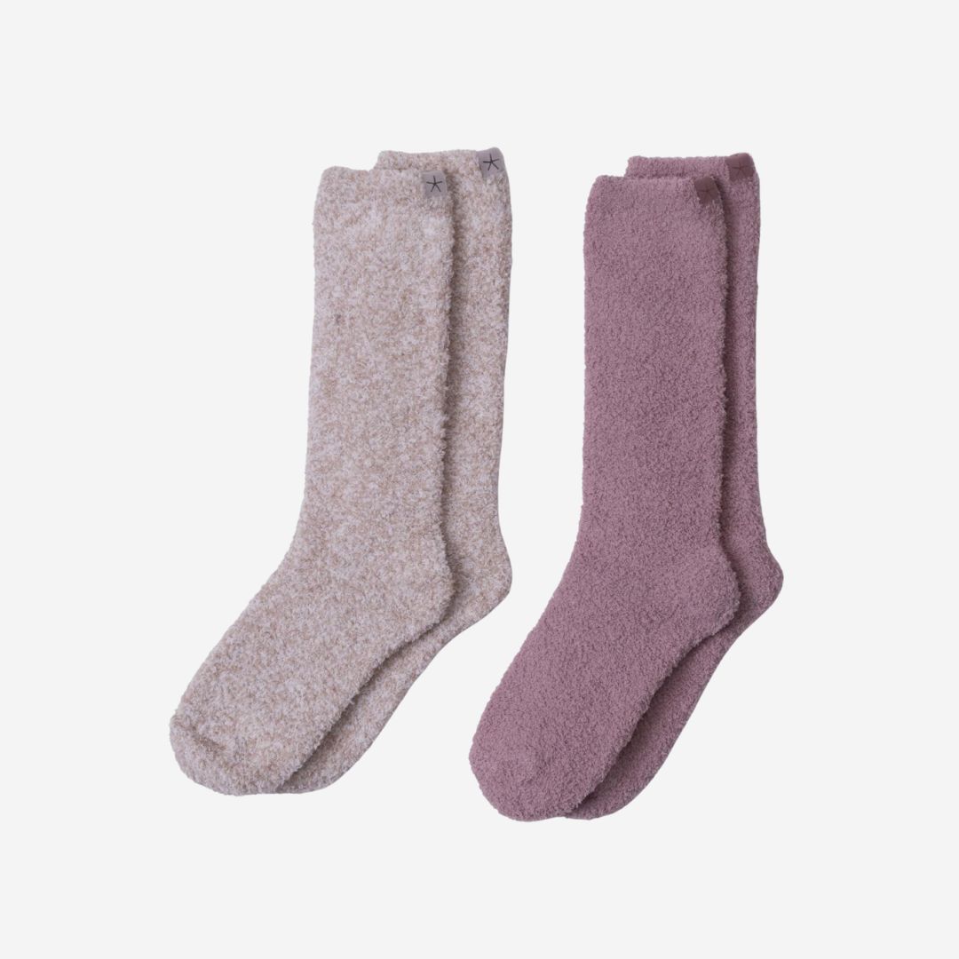 Barefoot Dreams CozyChic 2-Pair Sock Set, Colour: Teaberry / Heathered Stone