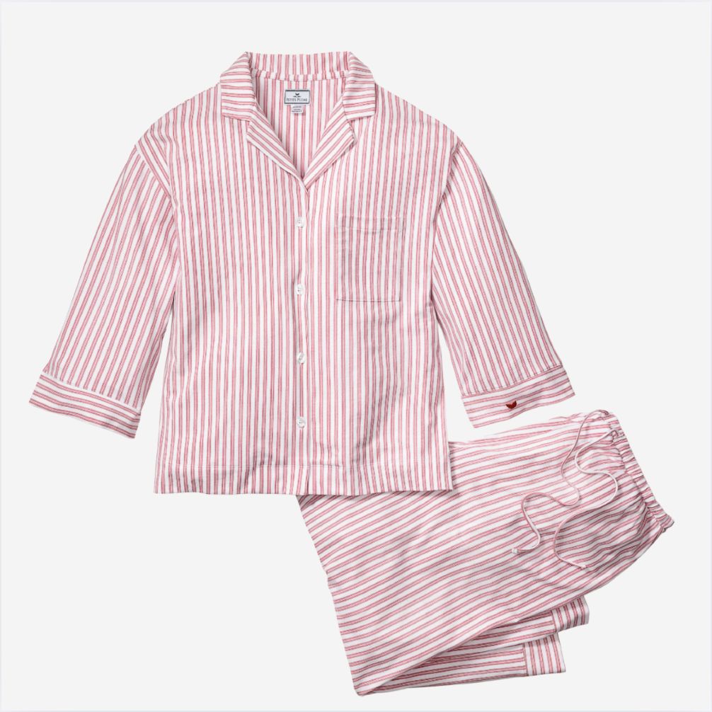 Petite Plume Olivia Wide Leg Pajama Set, COLOR: Antique Red Ticking, SIZE: Small