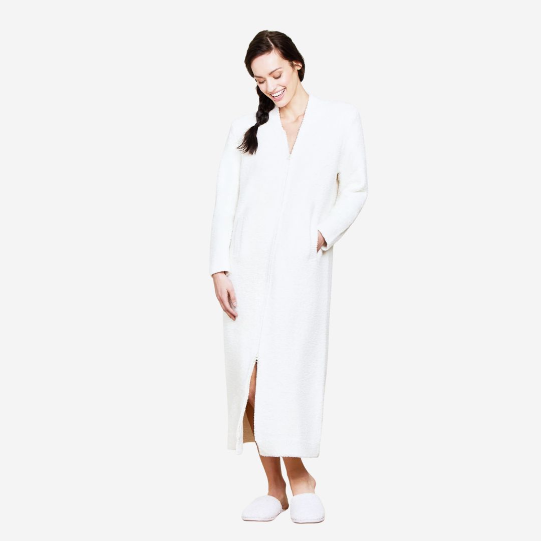 Barefoot Dreams CozyChic Full Zip V-Neck Lounger, COLOR: Cream, SIZE: Large / X-Large