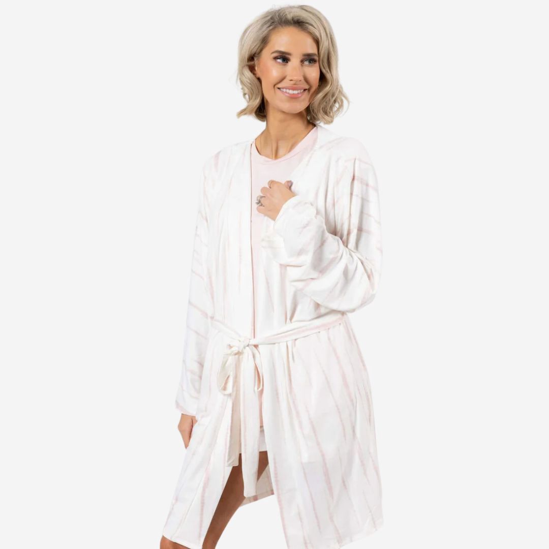 JUJU Jams Emily Robe, COLOR: Stripes of Blush, SIZE: X-Small