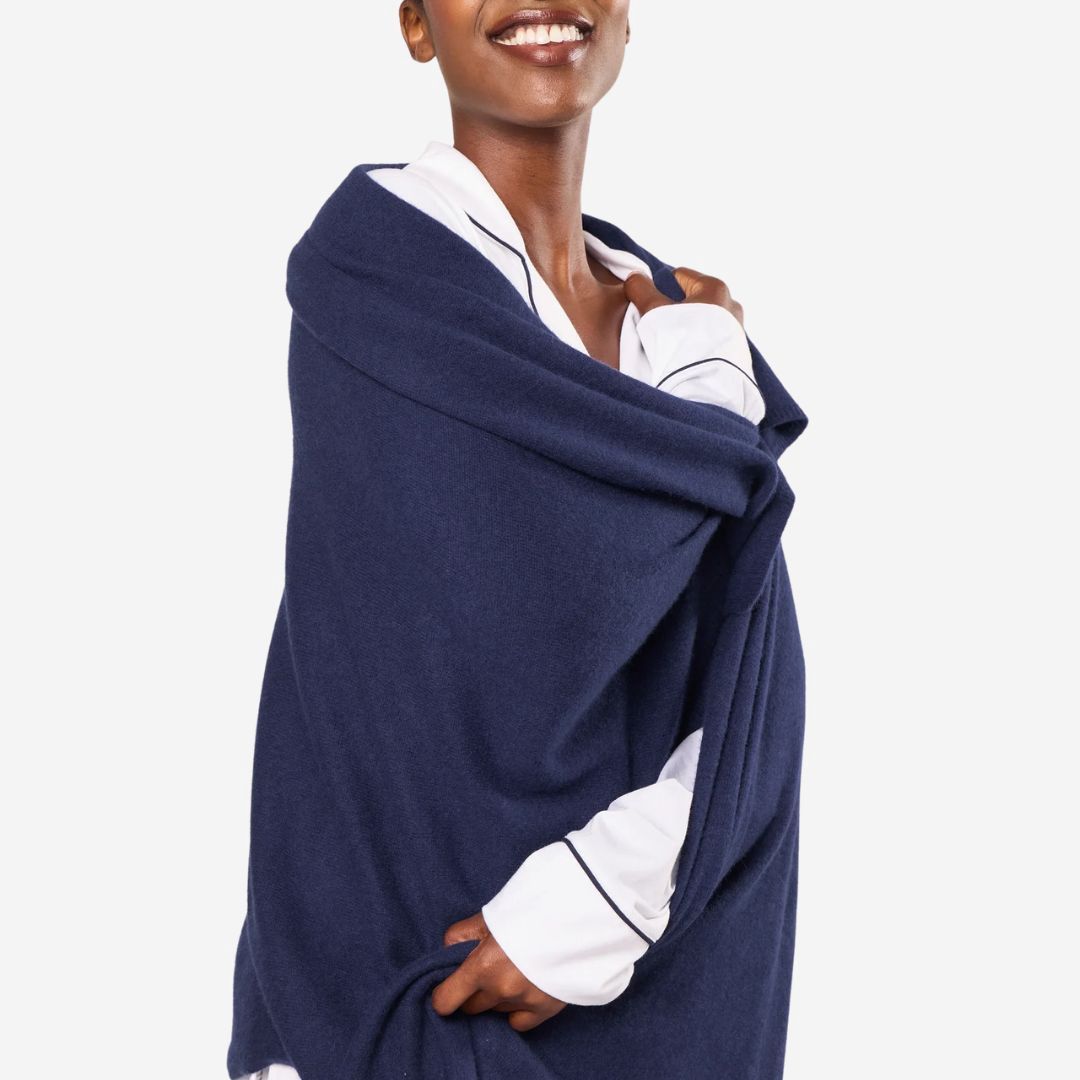 Petite Plume Cashmere Wrap, COLOR: Navy