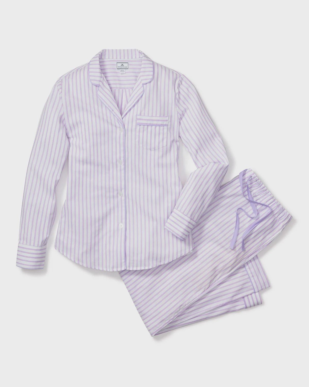 Petite Plume Twill Pajama Set, COLOR: Lavender French Ticking, SIZE: Small