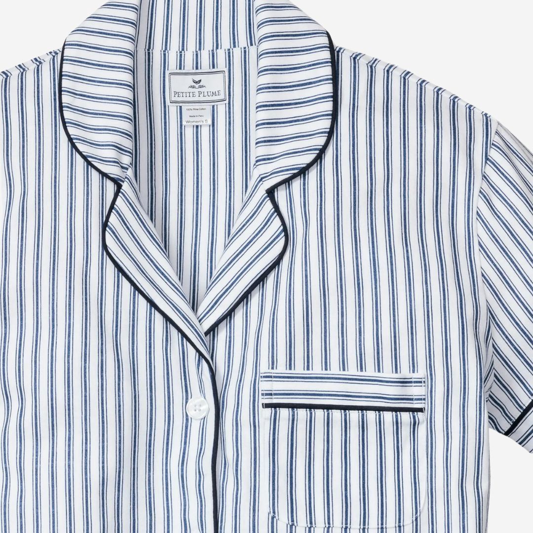 Petite Plume Pima Short Set, COLOR: Navy French Ticking, SIZE: Small