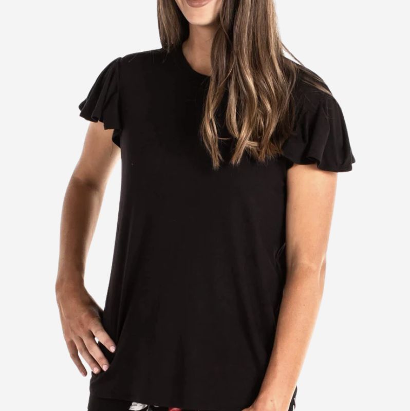 JUJU Jams Rafaella Ruffle Top, COLOR: Black, SIZE: X-Small