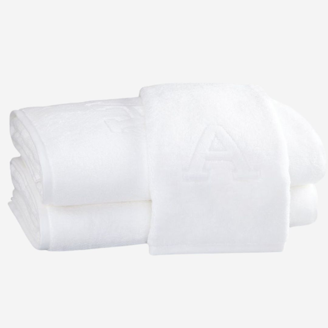 Matouk Auberge Bath Towels, COLOR: White, LETTER: A, SIZE: Wash Cloth