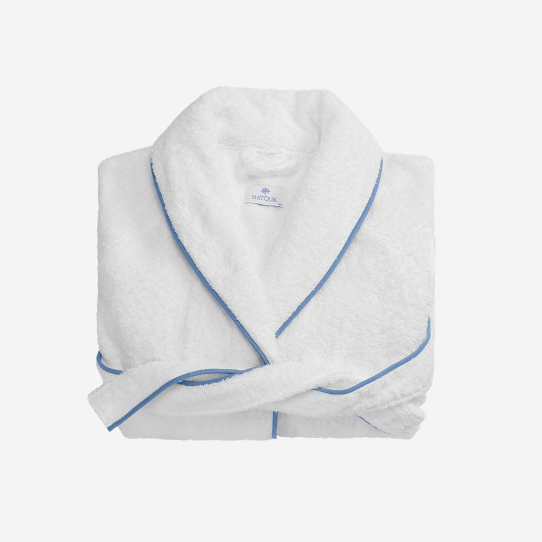 Matouk Cairo Robe, COLOR: White / Azure, SIZE: XX-Small