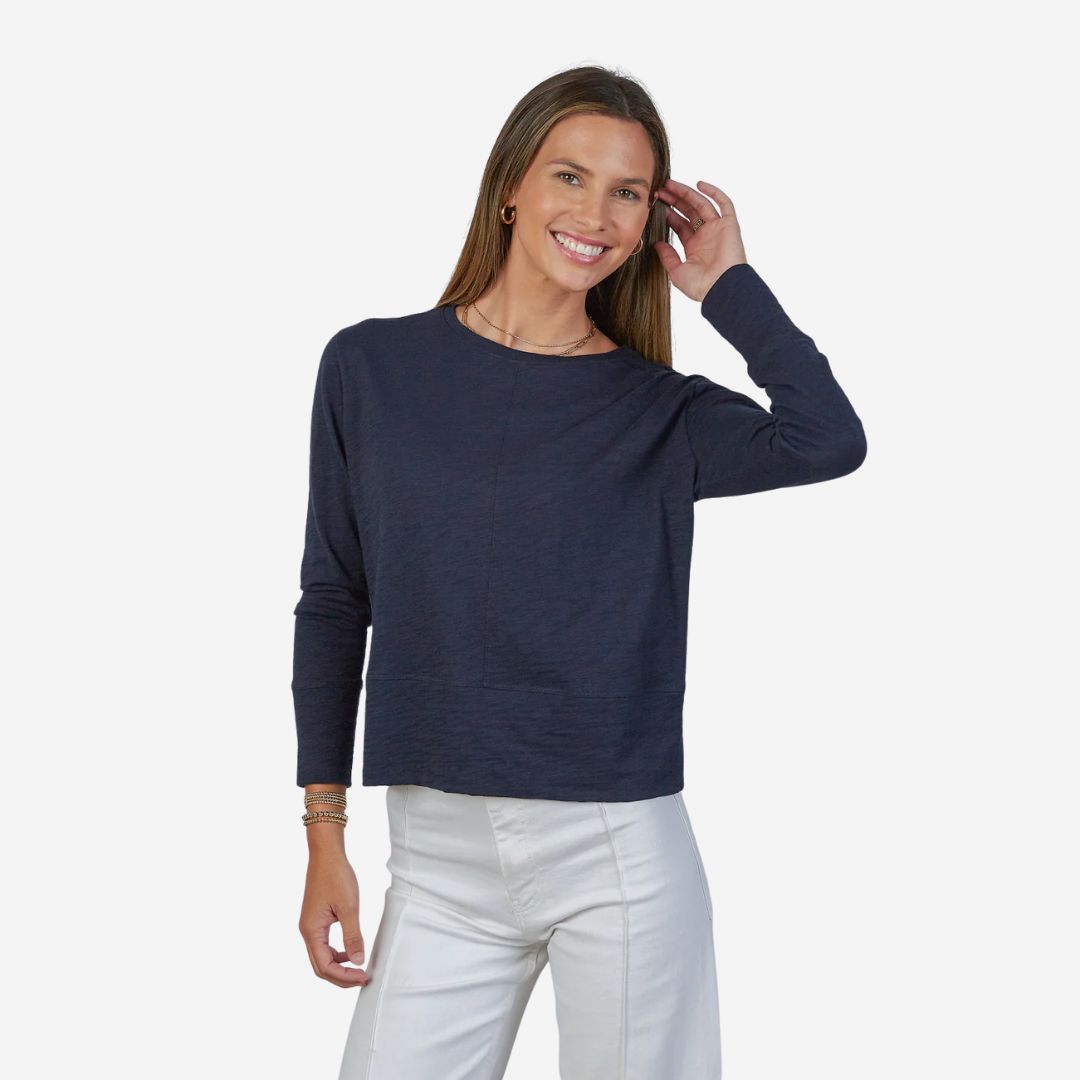 Erin Gray Celia Perfect Length Tee Long Sleeve, COLOR: Navy, SIZE: X Small