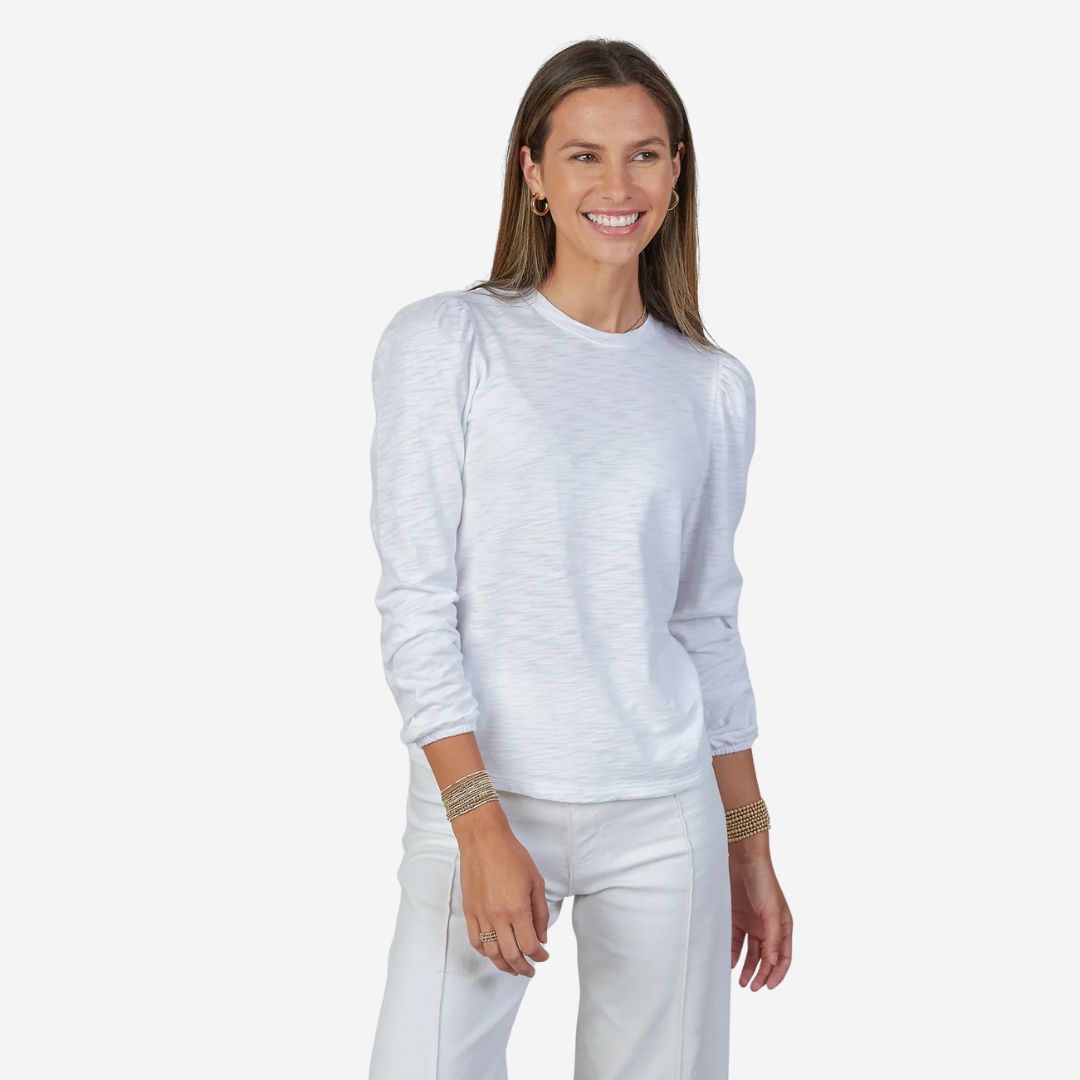 Erin Gray Joanie Subtle Puff Long Sleeve Tee, COLOR: White, SIZE: Medium