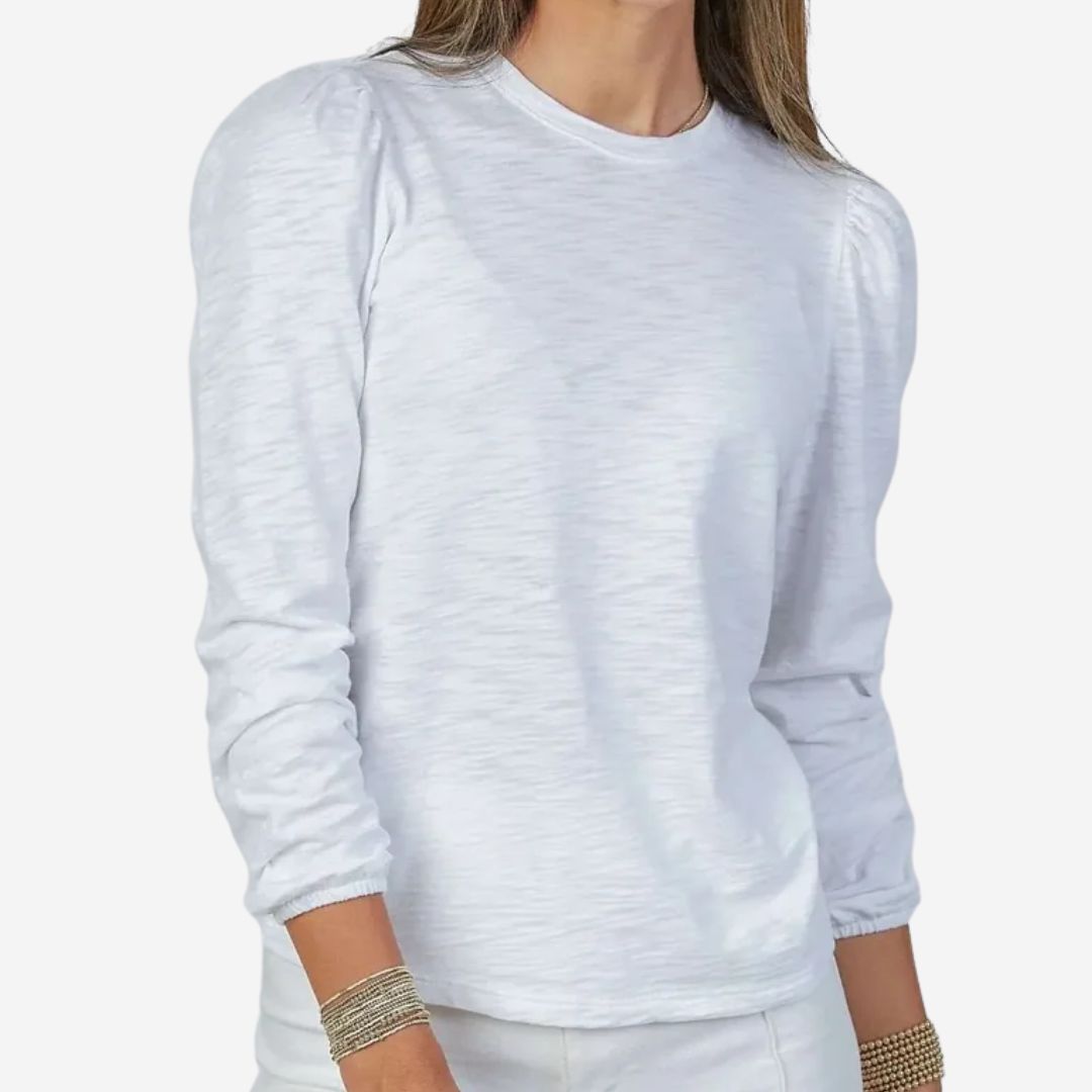 Erin Gray Joanie Subtle Puff Long Sleeve Tee, COLOR: White, SIZE: Medium