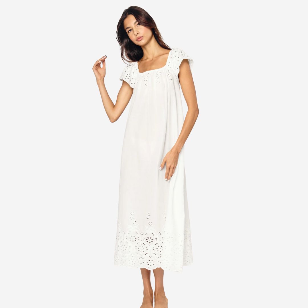 Petite Plume Twill Ava Nightgown, COLOR: White, SIZE: X-Small