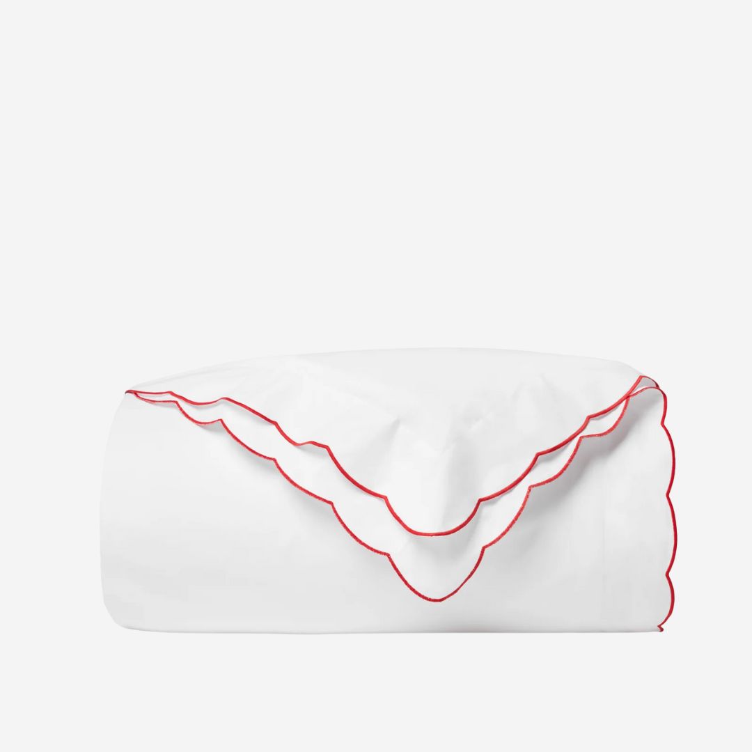 Sferra Limana Bed Style, COLOR: White/Persimmon, PRODUCT: Duvet Cover—Twin
