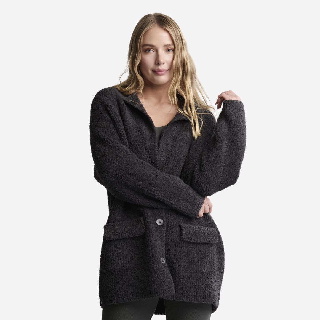 Barefoot Dreams CozyChic Rib Oversized Notch Collar Blazer, COLOR: Carbon, SIZE: XX-Small/X-Small