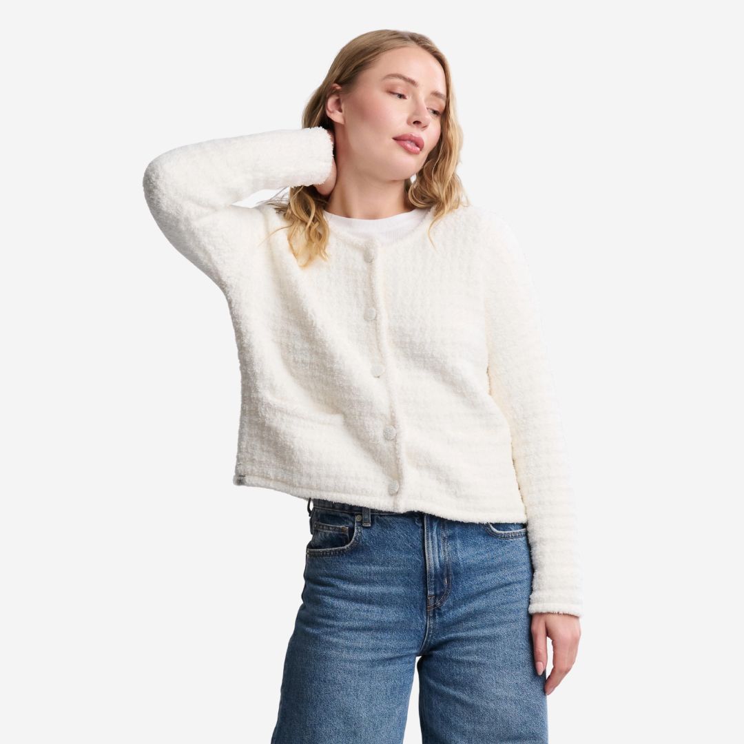 Barefoot Dreams CozyChic Textured Button Front Cardigan, COLOR: Pearl, SIZE: X-Small