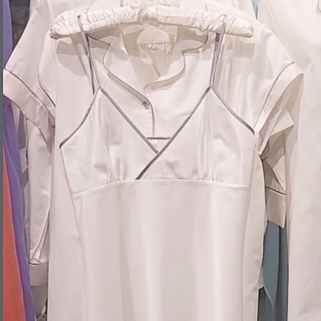 Silk Story Nightie—Silk Cotton, COLOR: White w/ Silver Piping, SIZE: Small