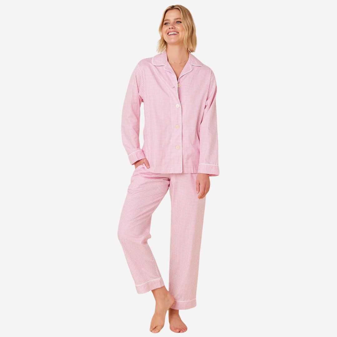 The Cat's Pajamas Classic Gingham Luxe Pima Pajama, COLOR: Pink, SIZE: Small