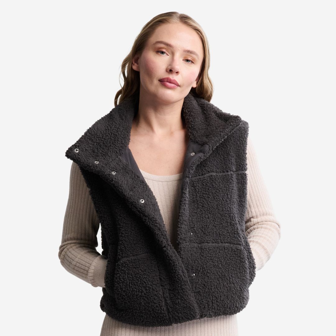 Barefoot Dreams Brushed CozyChic Puffer Vest, COLOR: Carbon, SIZE: X-Small