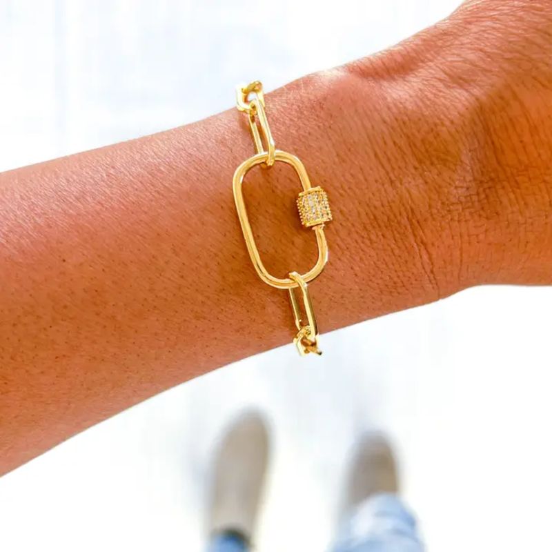 Savvy Bling—Gold Pave Crystal Large Link Adjustable Bracelet