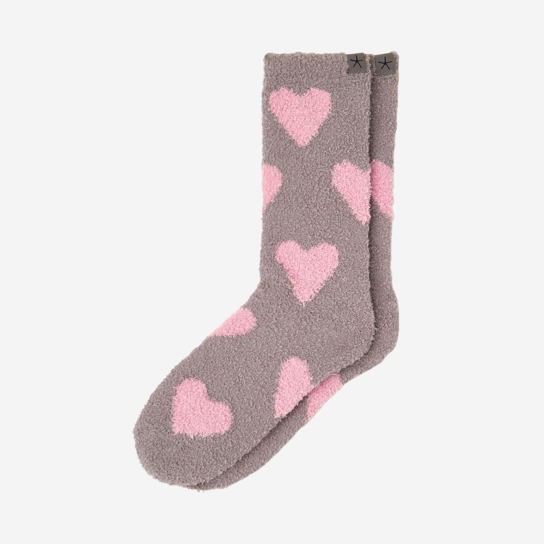 Barefoot Dreams CozyChic Heart Print Socks, COLOR: Beach Rock/Bloom