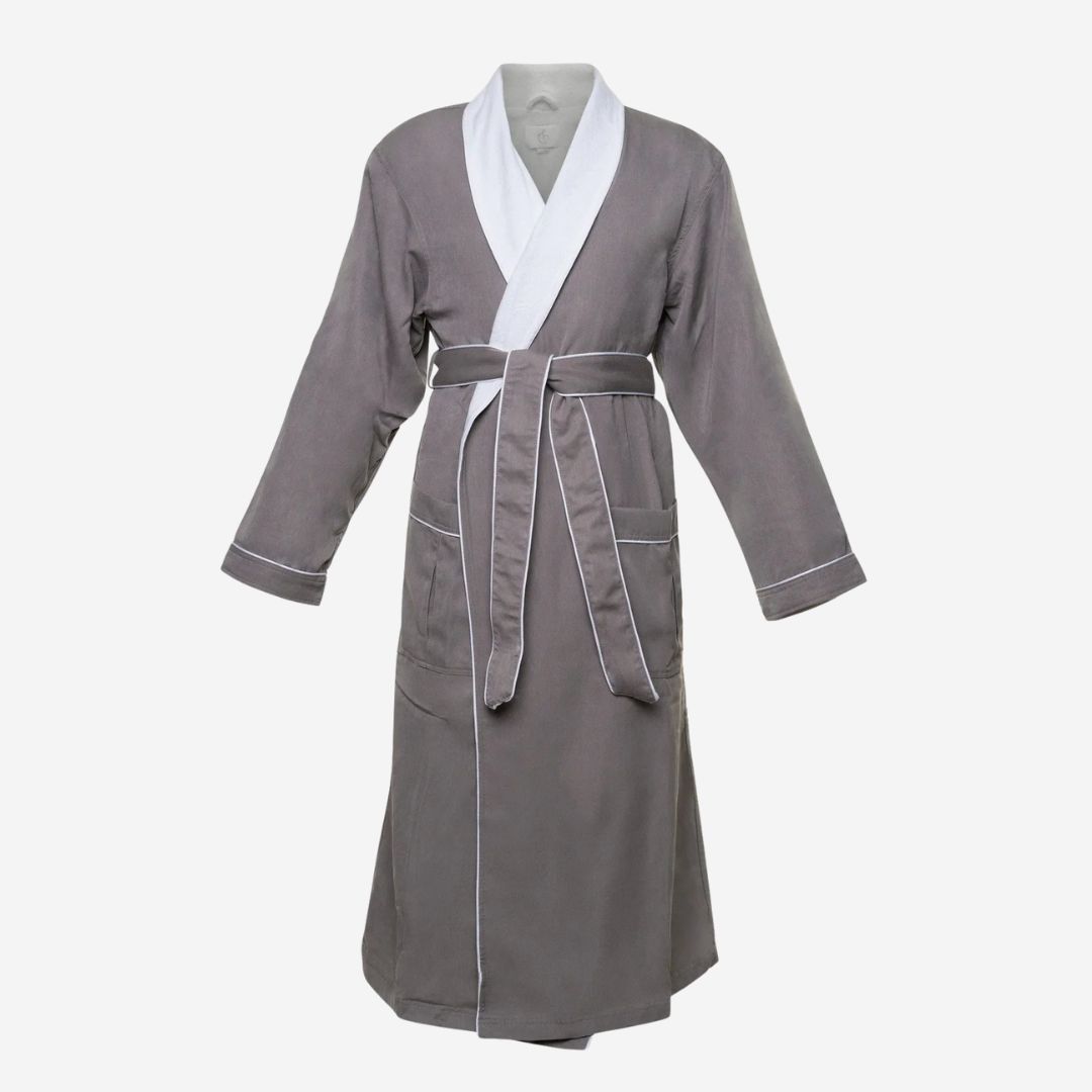 Chadsworth &amp; Haig—Ultimate Doeskin Microfiber Robe, COLOR: Smoke/White, SIZE: Small