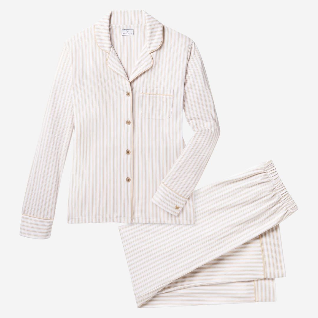 Petite Plume Pima Pajama Set, COLOR: Camel Ticking, SIZE: Small