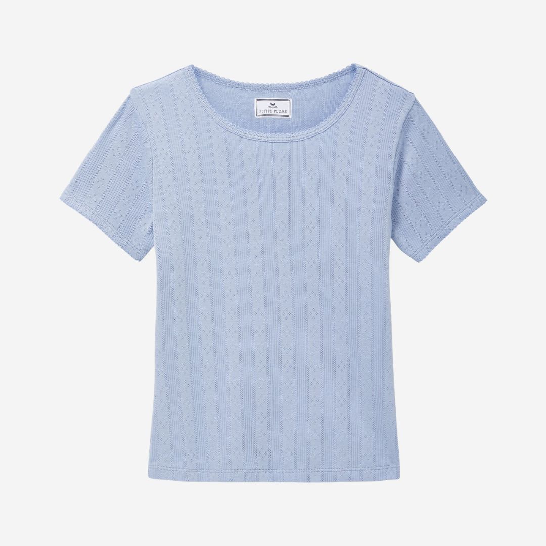 Petite Plume Womens Pointelle T-shirt, COLOR: Periwinkle, SIZE: X-Small